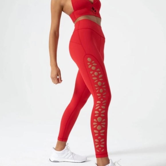 GIGI C Red Lazer Cut Leggings NWT - Picture 2 of 7